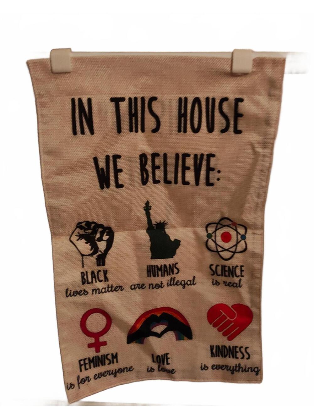 Equal rights we believe - Garden Flag Std Size- Burlap- NEW